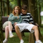 couple, park, young couple, forest, nature, sitting together, park bench, outdoors, portrait, couple, couple, couple, couple, couple, young couple